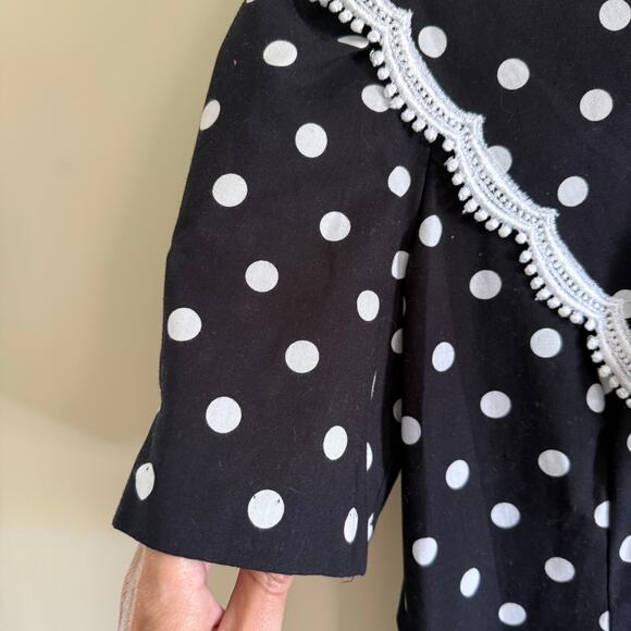 Vintage Miss Dorby Dress 14 Black White Polka Dot Cottage Core Coquette Prairie - Picture 6 of 8
